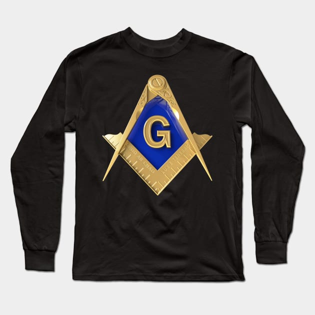 Gold Square & Compass Masonic Freemason Long Sleeve T-Shirt by Master Mason Made